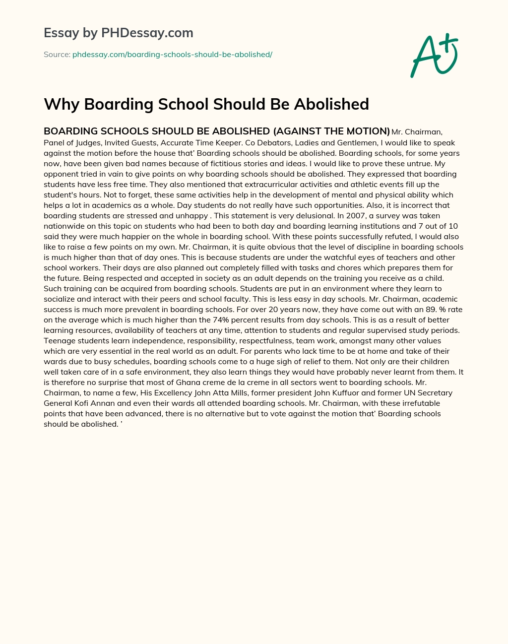 Why Boarding School Should Be Abolished essay