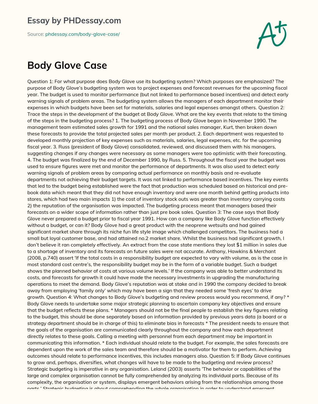 Body Glove Case essay