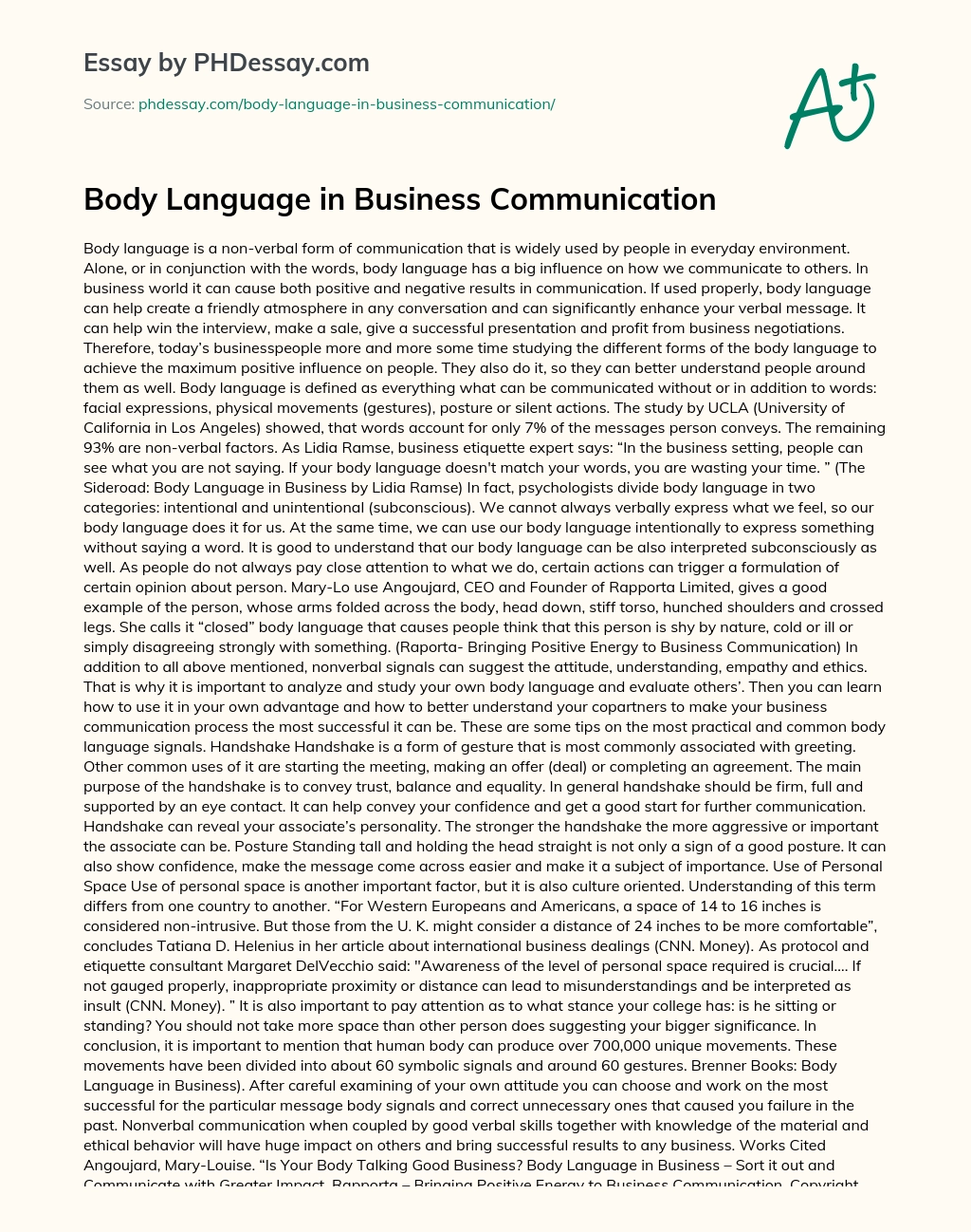 Body Language in Business Communication essay