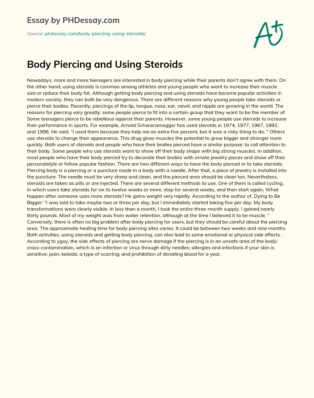 Body Piercing and Using Steroids essay