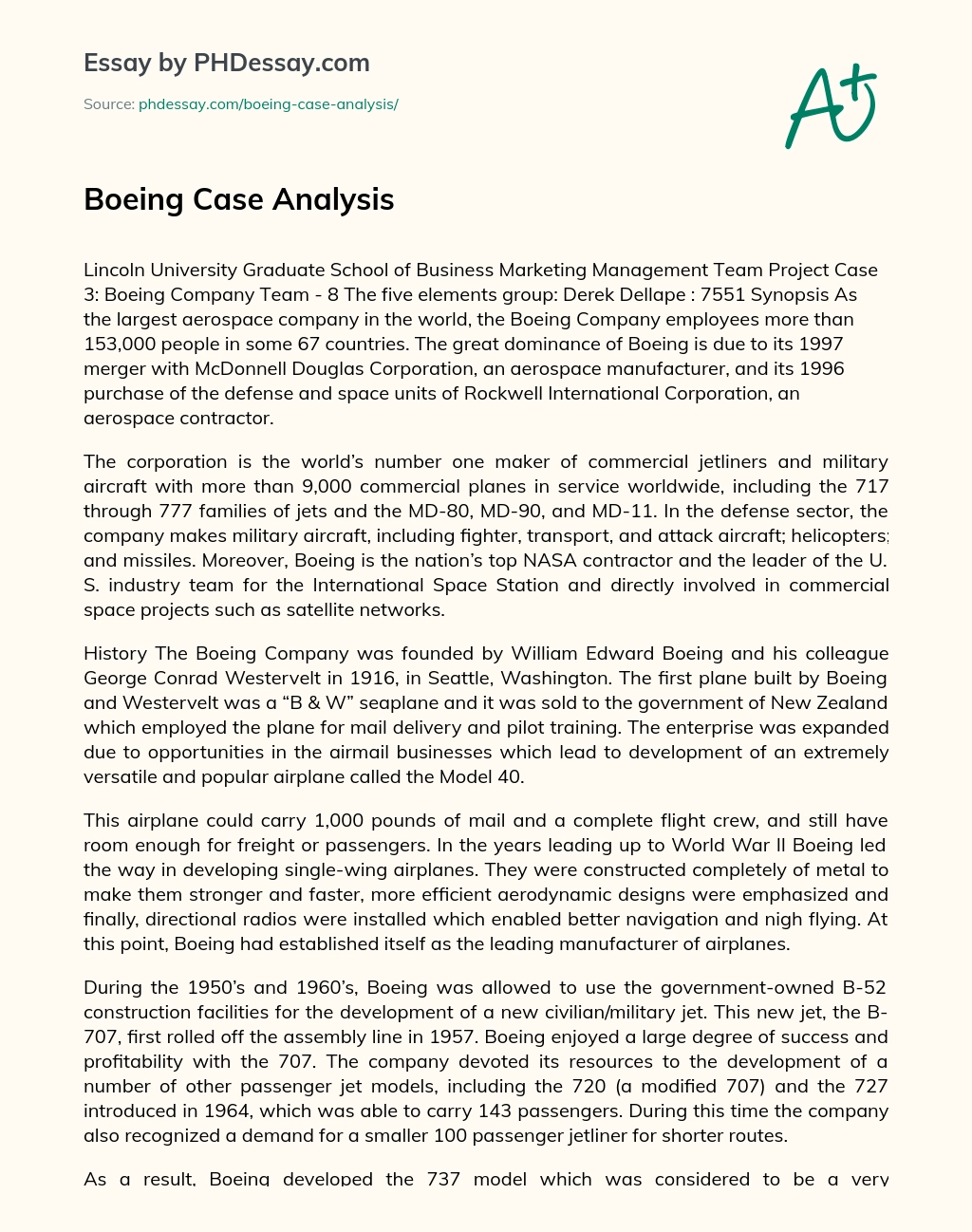 Boeing Case Analysis essay