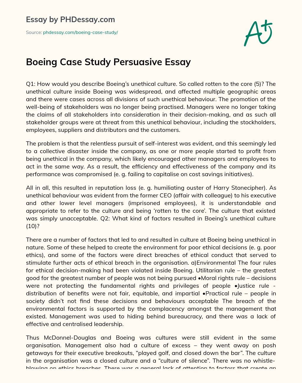 Boeing Case Study Persuasive Essay essay