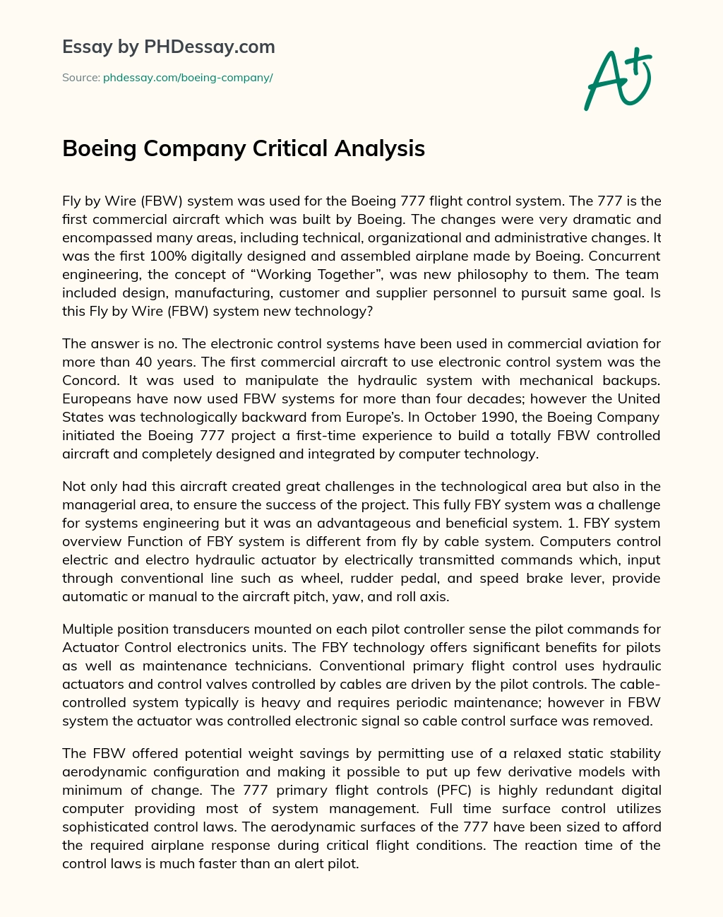Boeing Company Critical Analysis essay