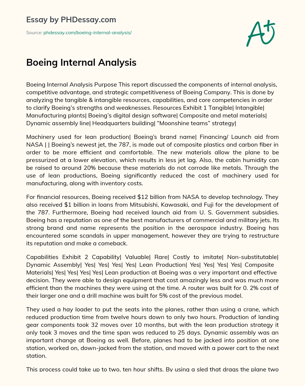 Boeing Internal Analysis essay