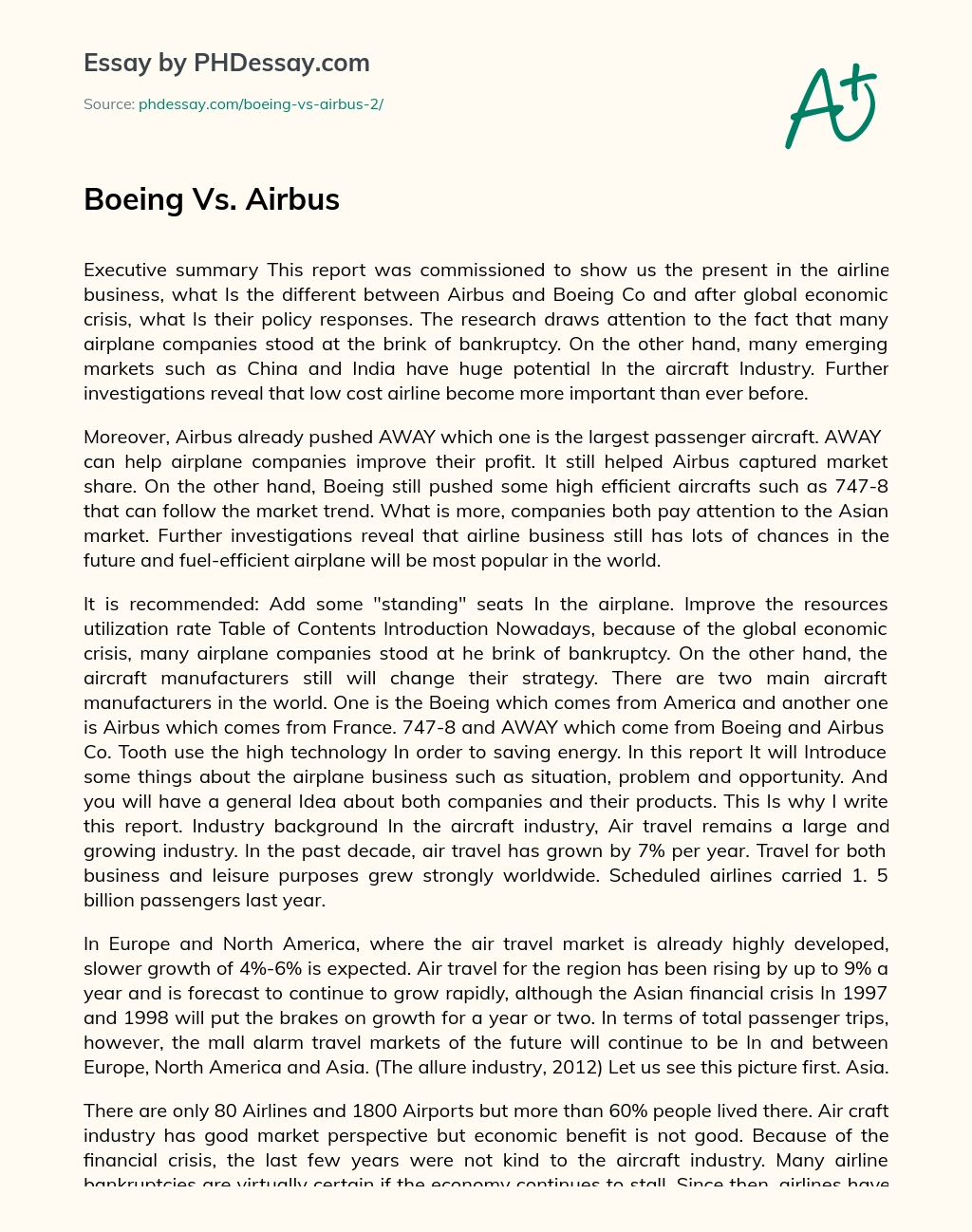 Boeing Vs. Airbus essay