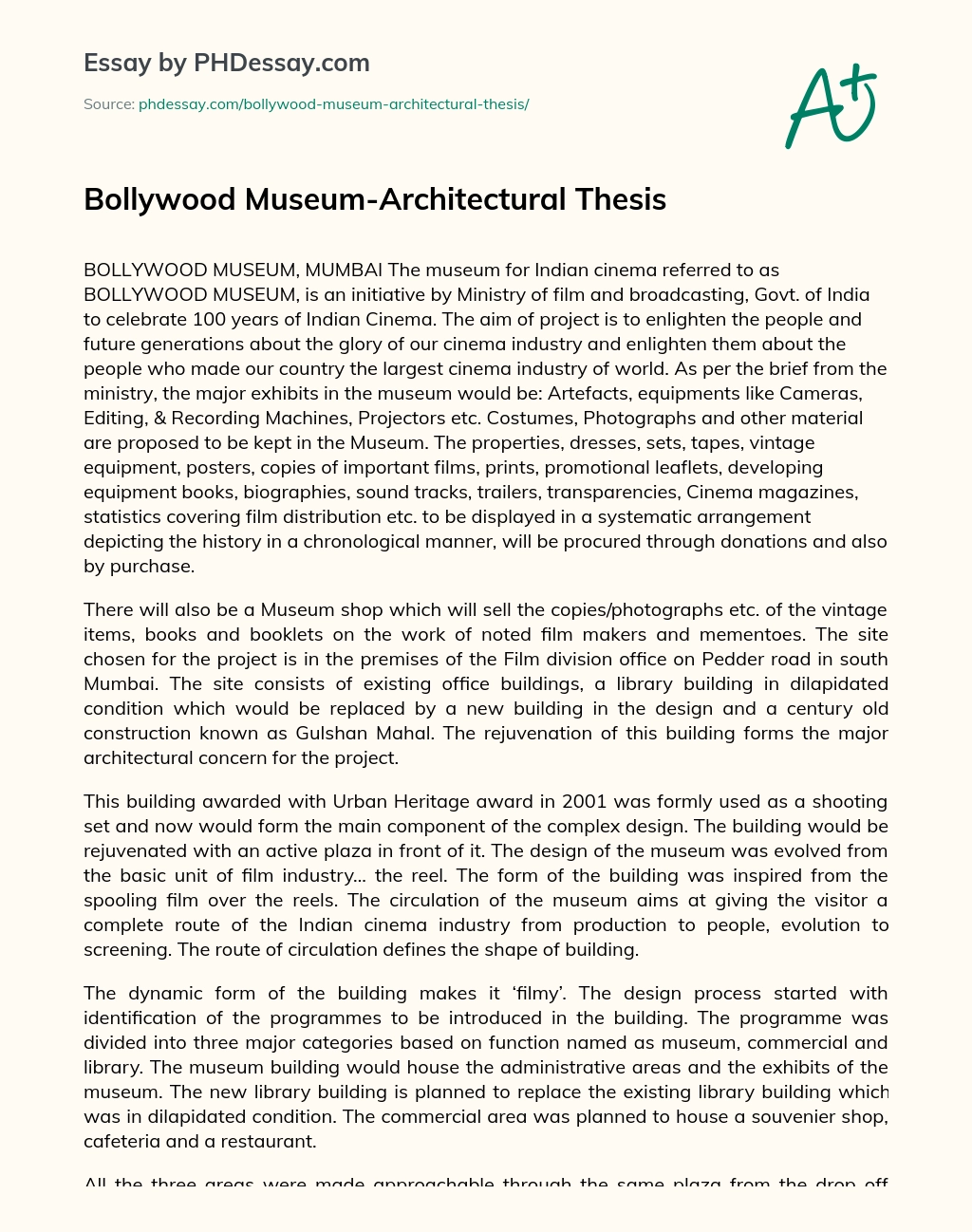 Bollywood Museum-Architectural Thesis essay