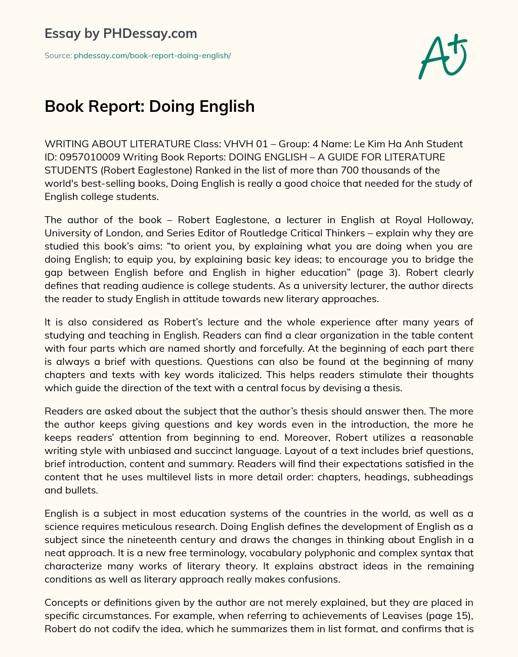 Book Report: Doing English essay