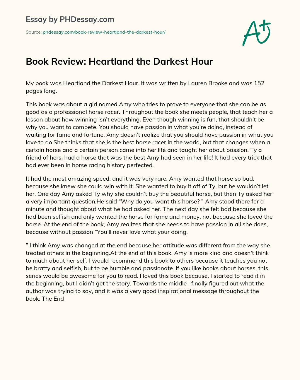 Book Review: Heartland the Darkest Hour essay