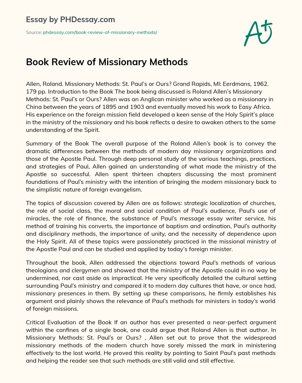 Book Review of Missionary Methods essay