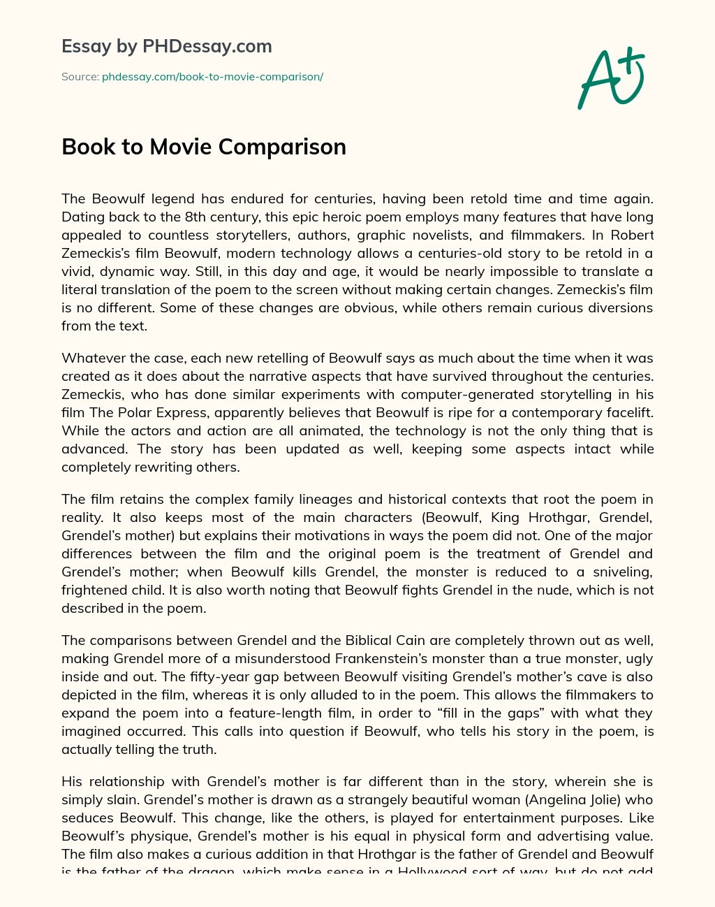 compare and contrast movie and book essay