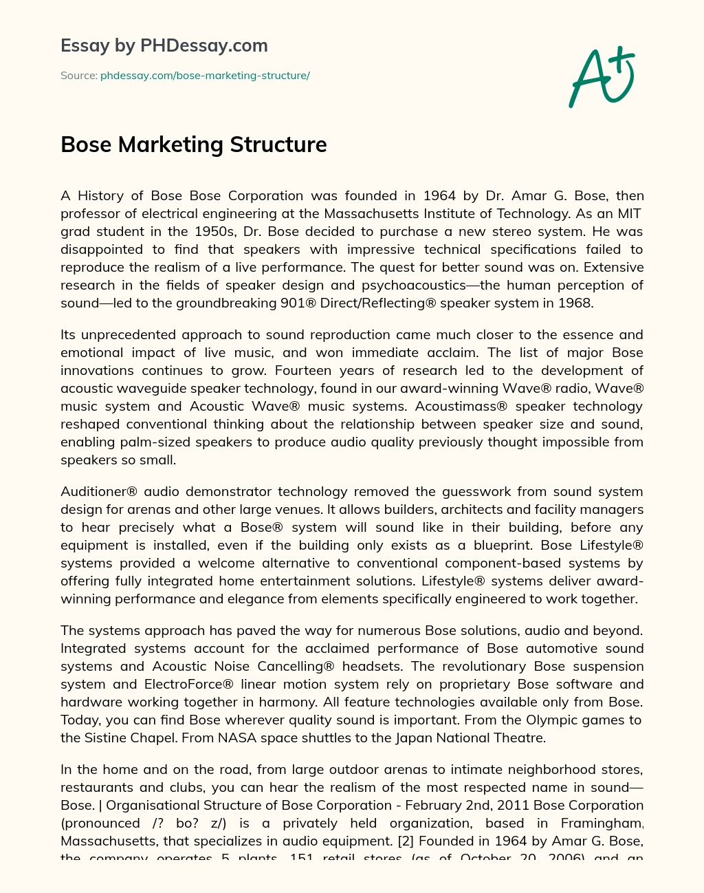 Bose marketing structure essay