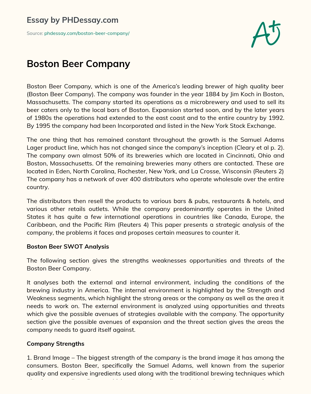 Boston Beer Company essay