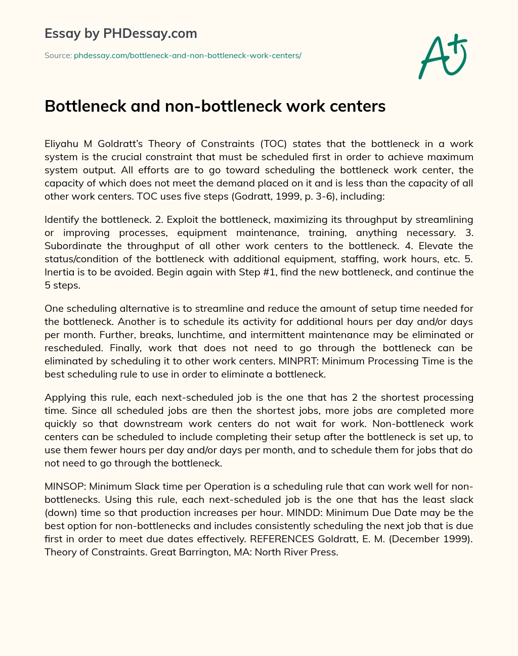 Bottleneck and non-bottleneck work centers essay