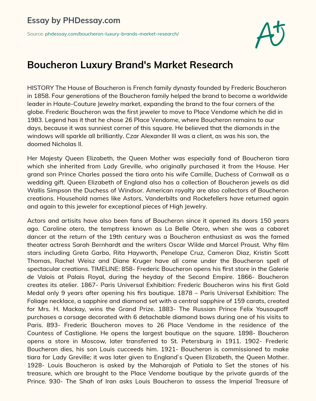 Boucheron Luxury Brand’s Market Research essay