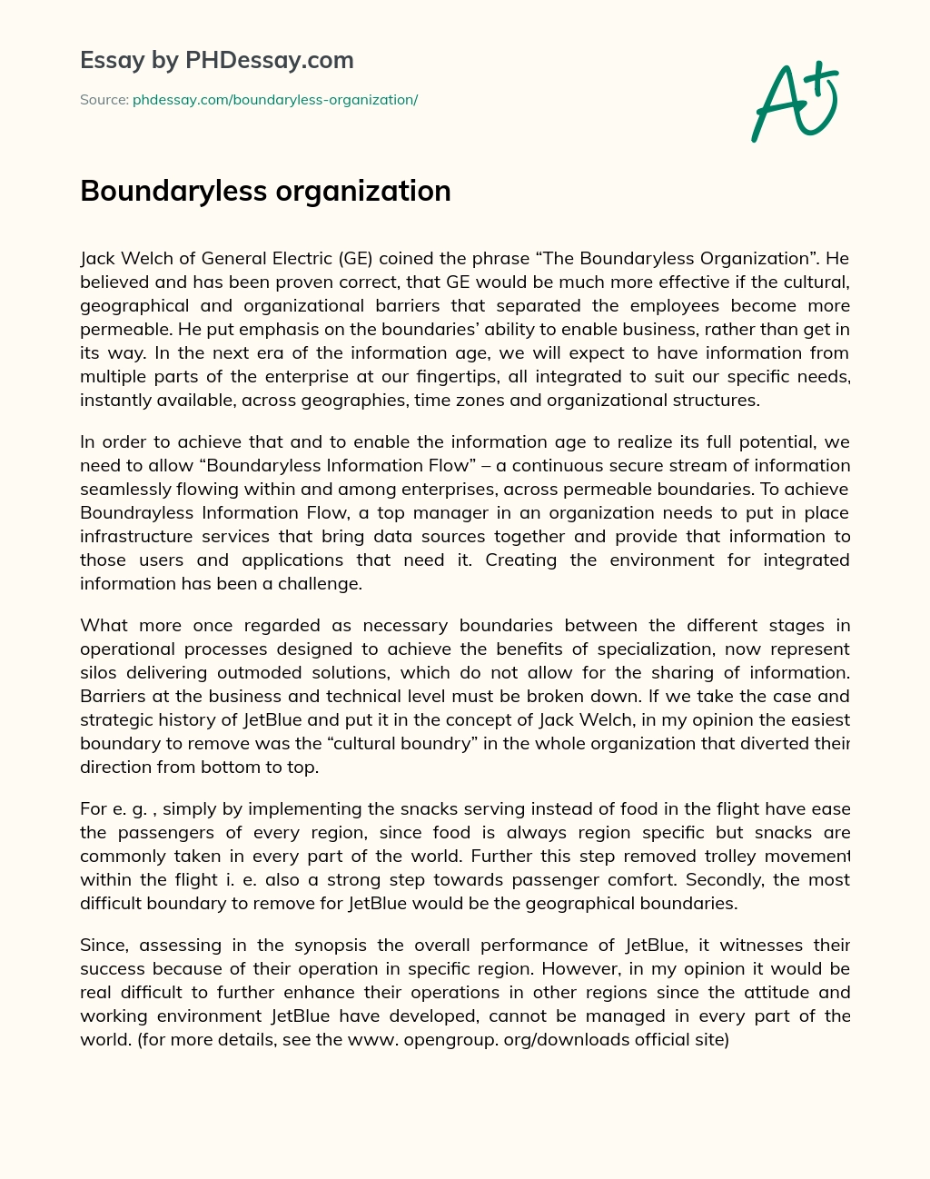 Boundaryless organization essay