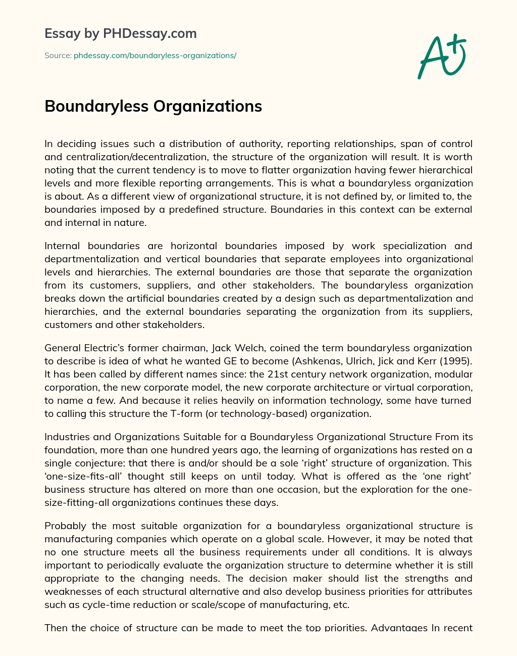 Boundaryless Organizations essay