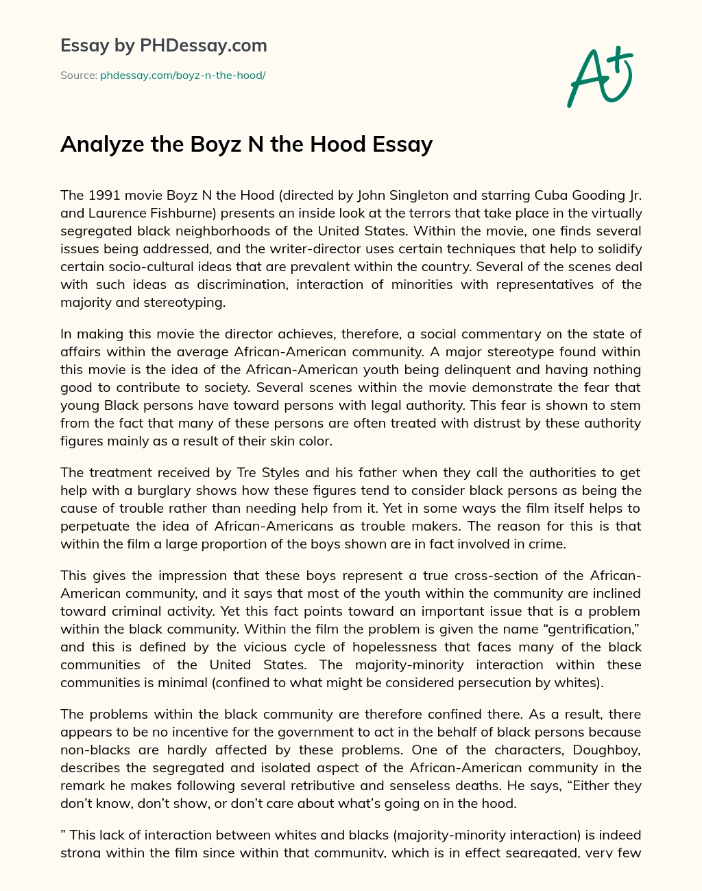 Boyz N the Hood: A Social Commentary on African-American Communities and Stereotyping essay