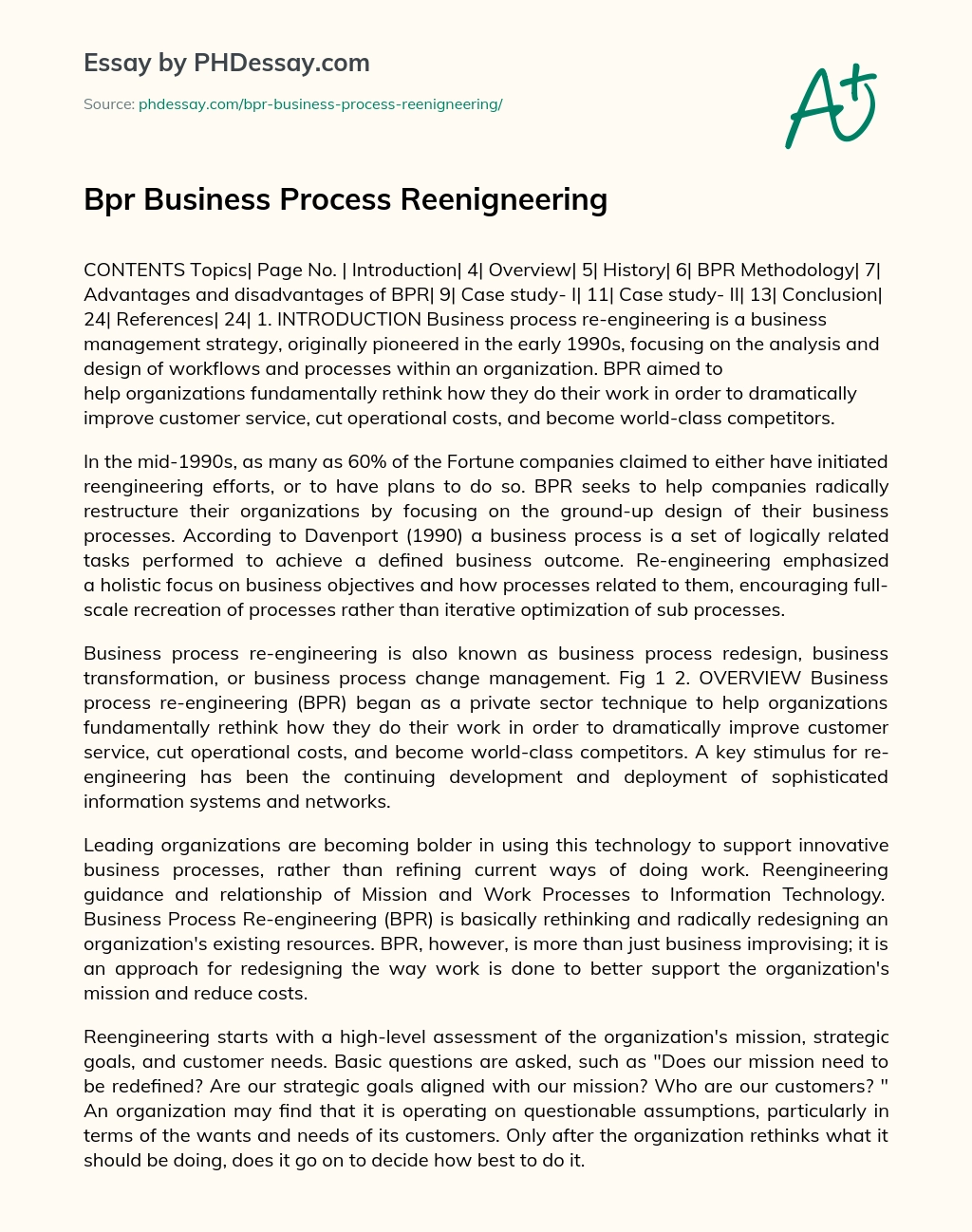 Bpr Business Process Reenigneering essay