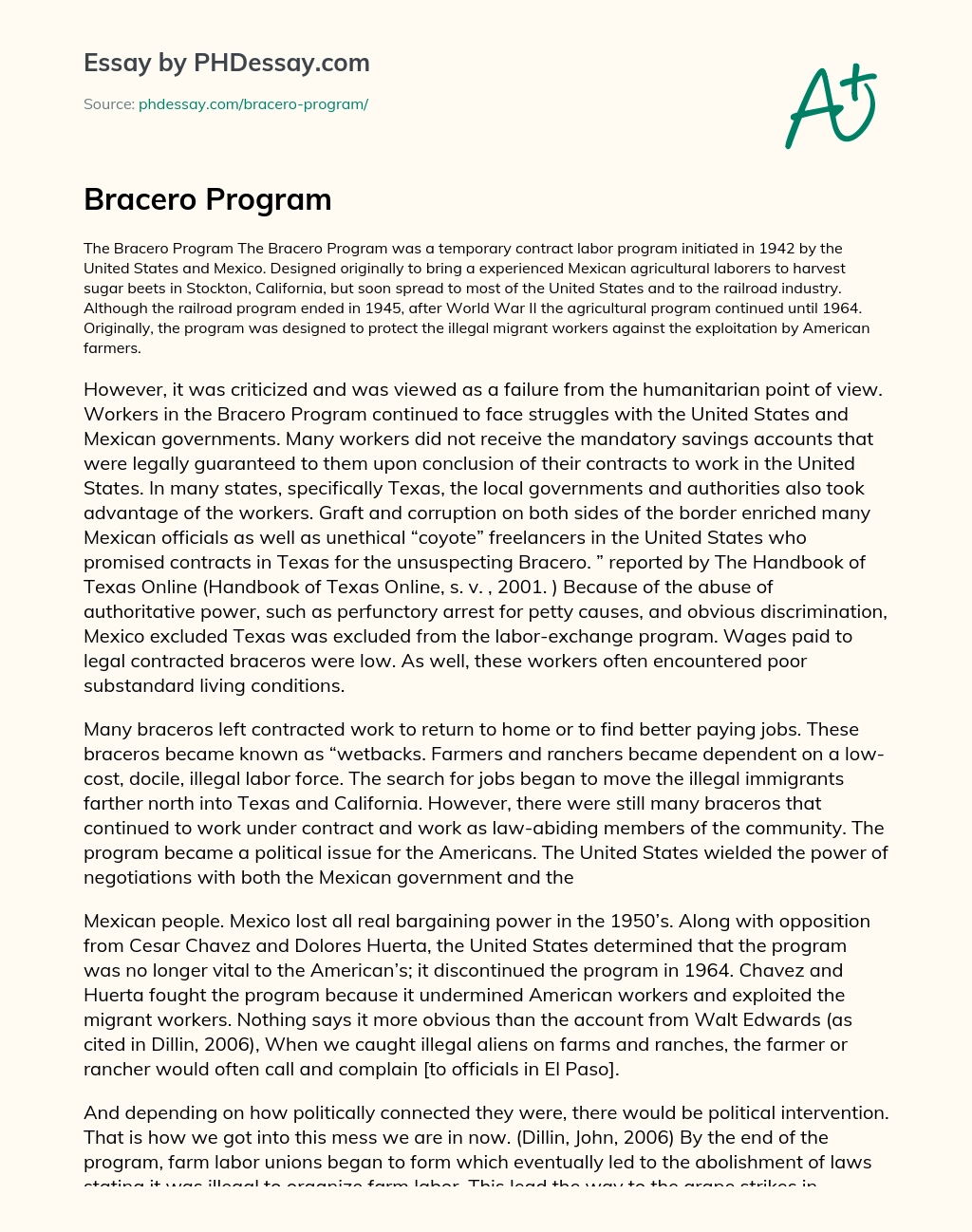 Bracero Program essay