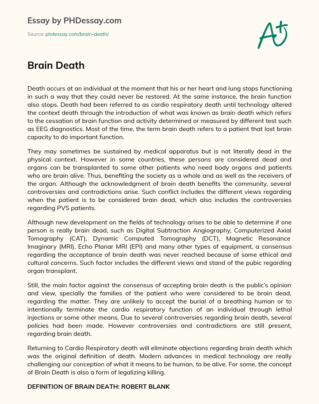Brain Death and Organ Transplantation: Controversies and Benefits essay