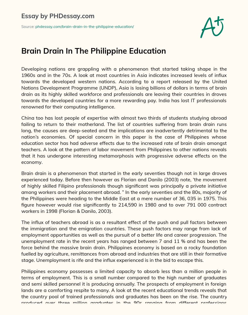 Brain Drain In The Philippine Education essay