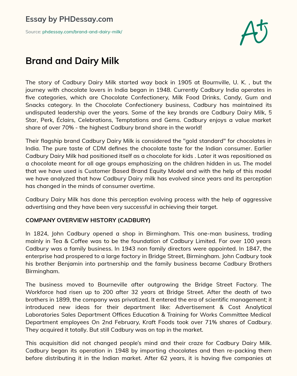 Brand and Dairy Milk essay