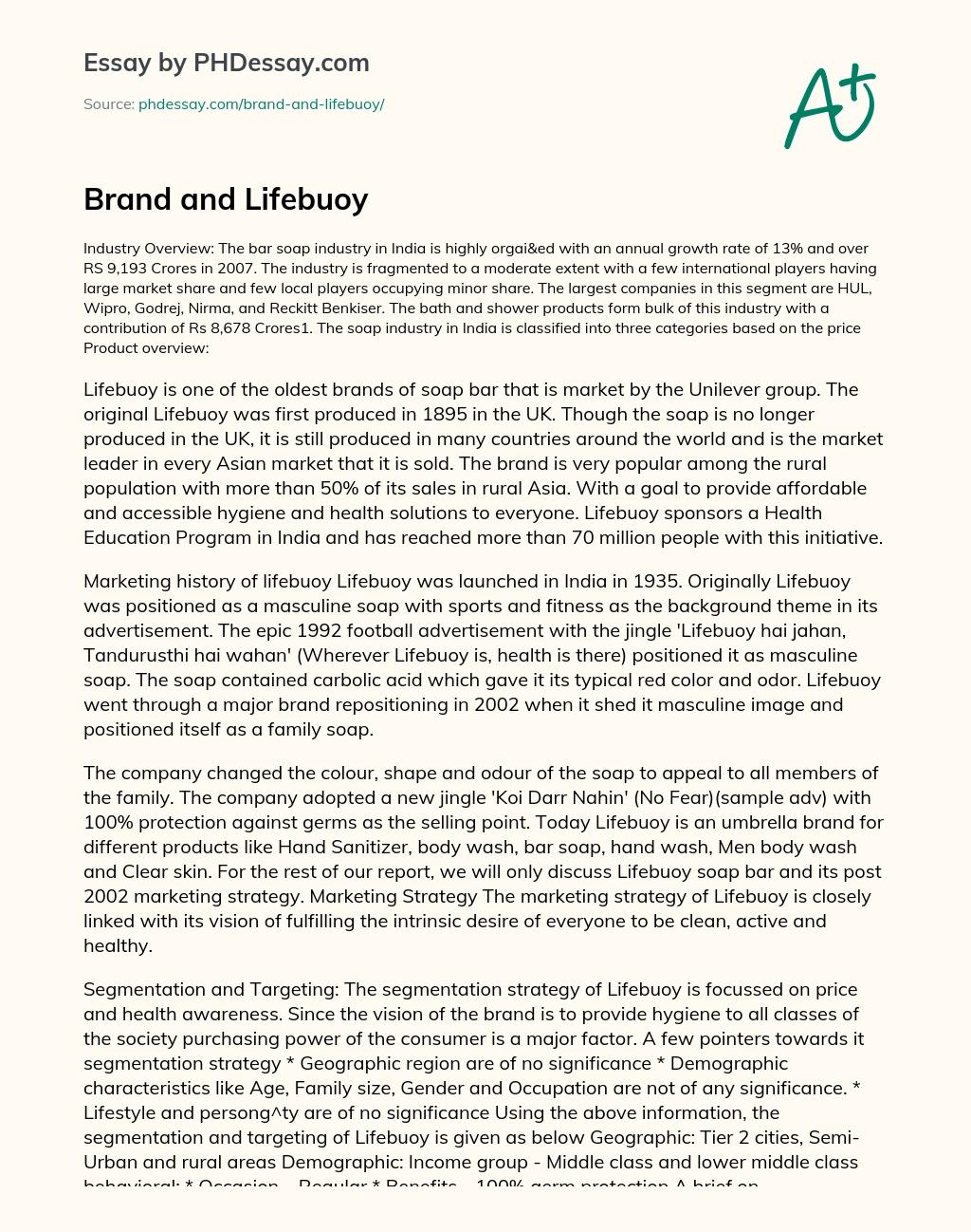 Brand and Lifebuoy essay