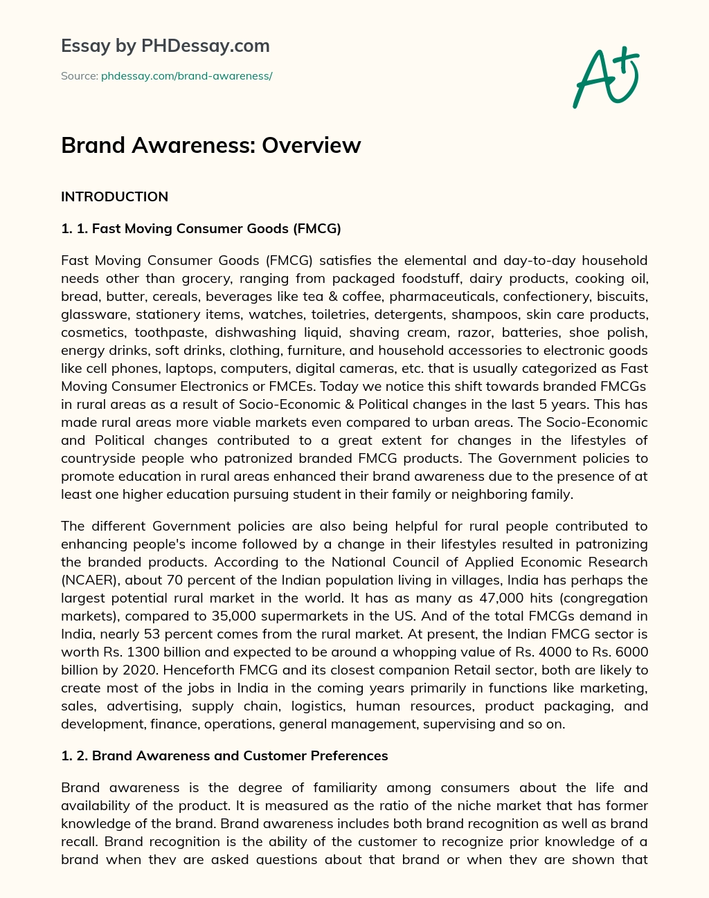 Brand Awareness: Overview essay