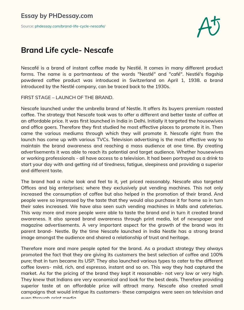 Brand Life cycle- Nescafe essay