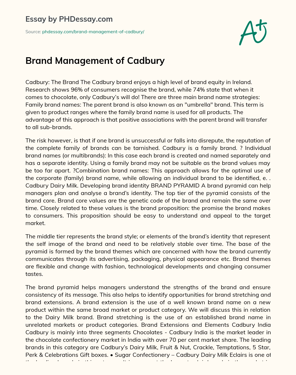 Brand Management of Cadbury essay