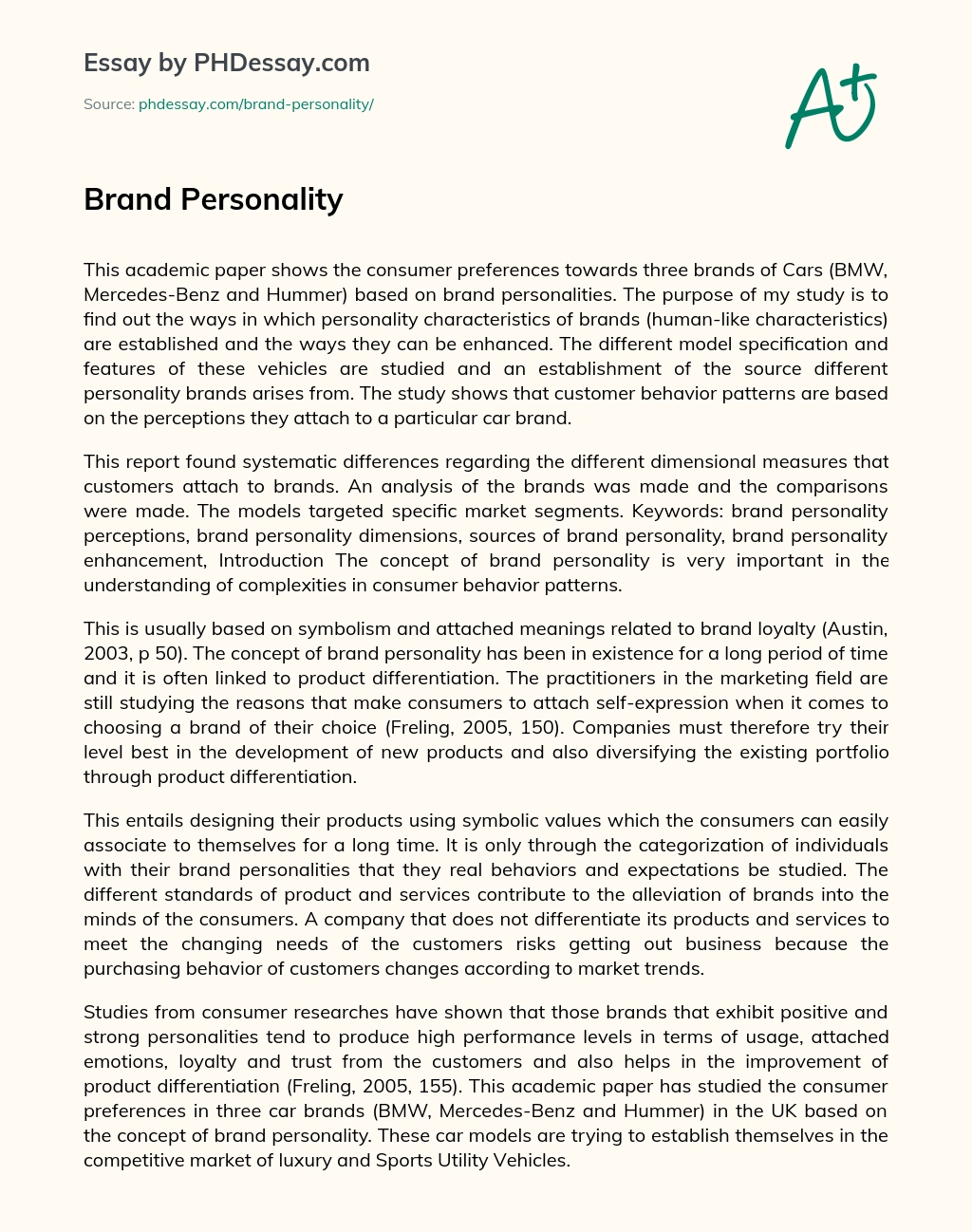 essay on brand personality