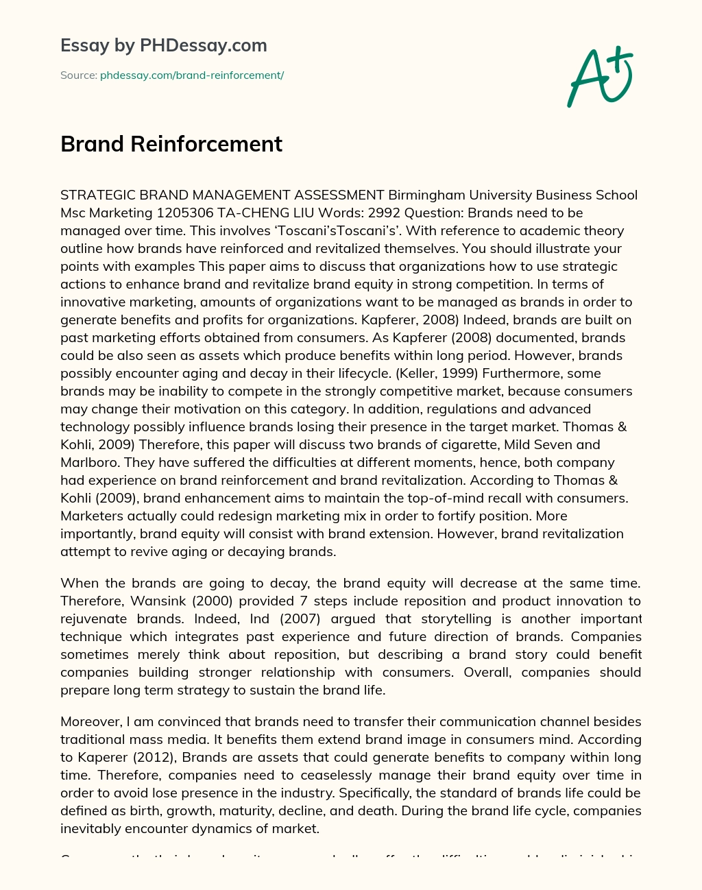Brand Reinforcement Organization essay