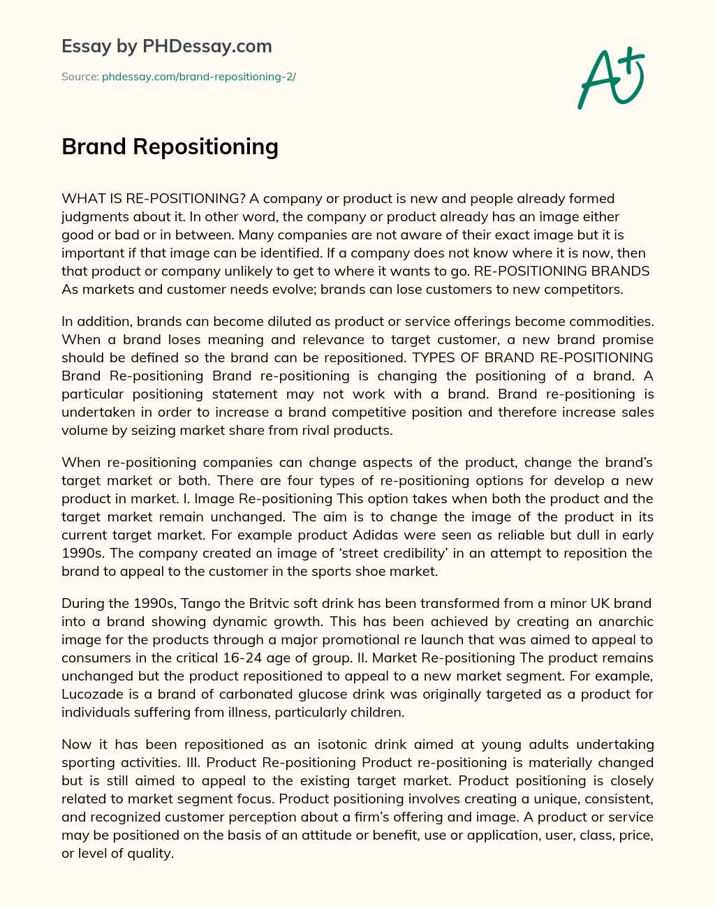 Brand Repositioning essay