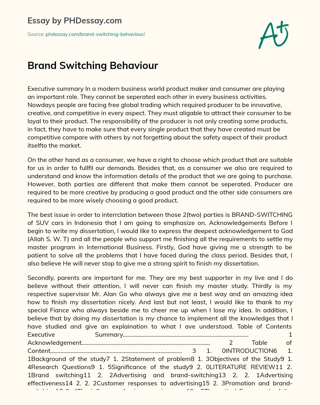 Brand-switching behaviour essay