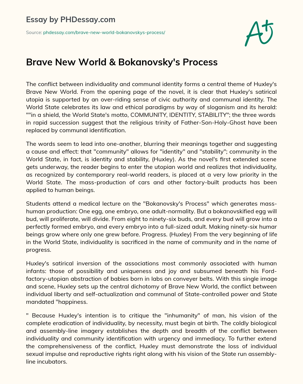 Brave New World & Bokanovsky’s Process essay