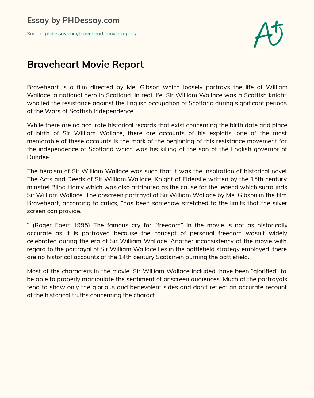 Braveheart Movie Report essay
