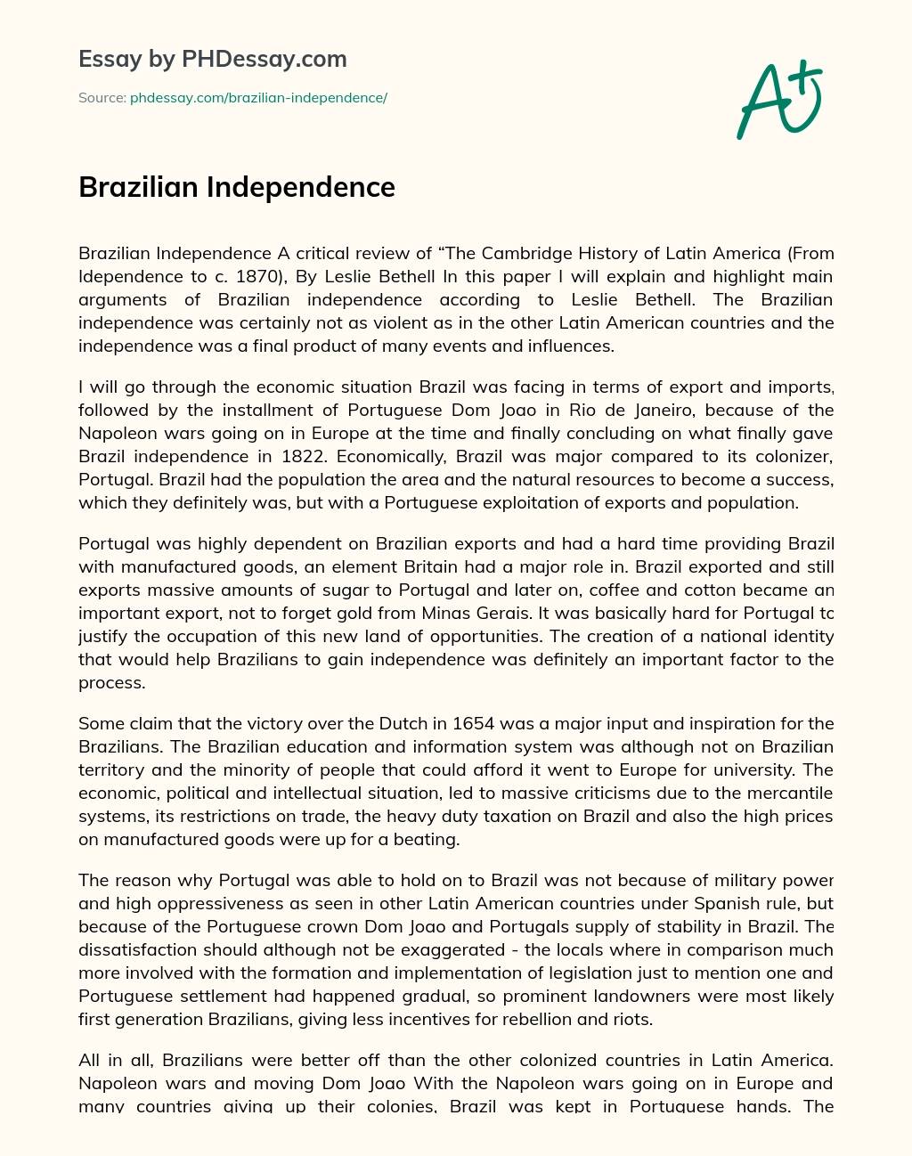 Brazilian Independence essay