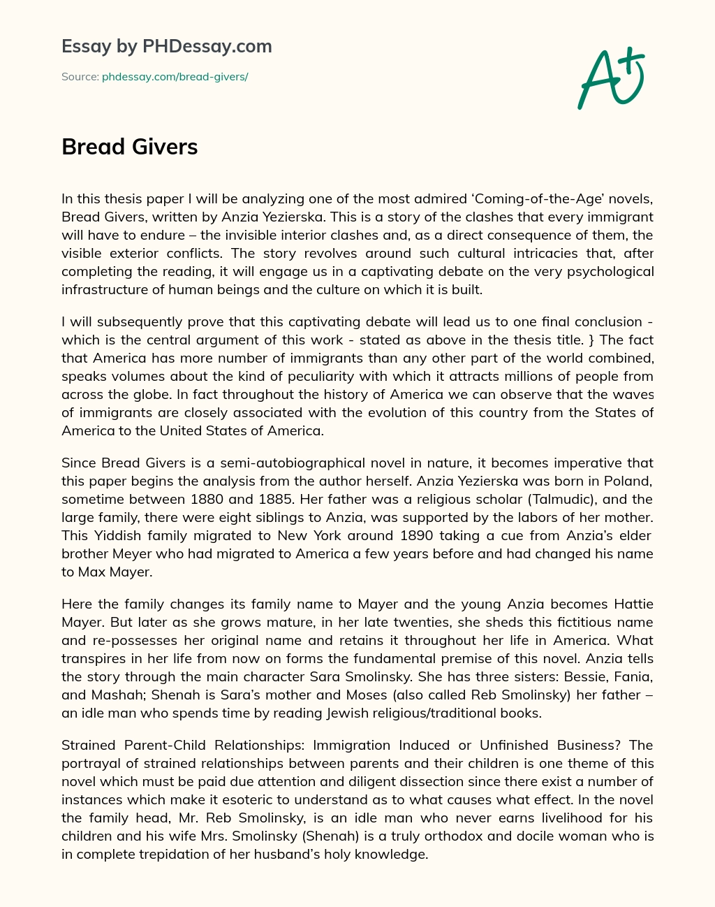 Bread Givers essay