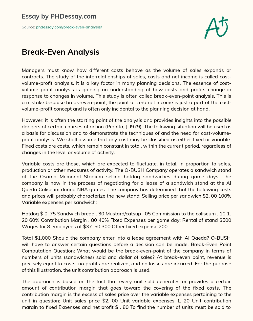 Break-Even Analysis essay