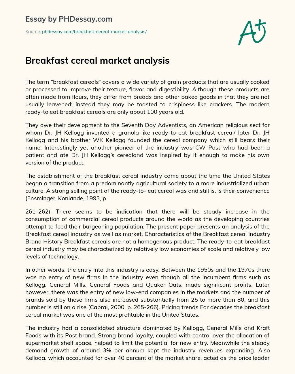 Breakfast cereal market analysis essay