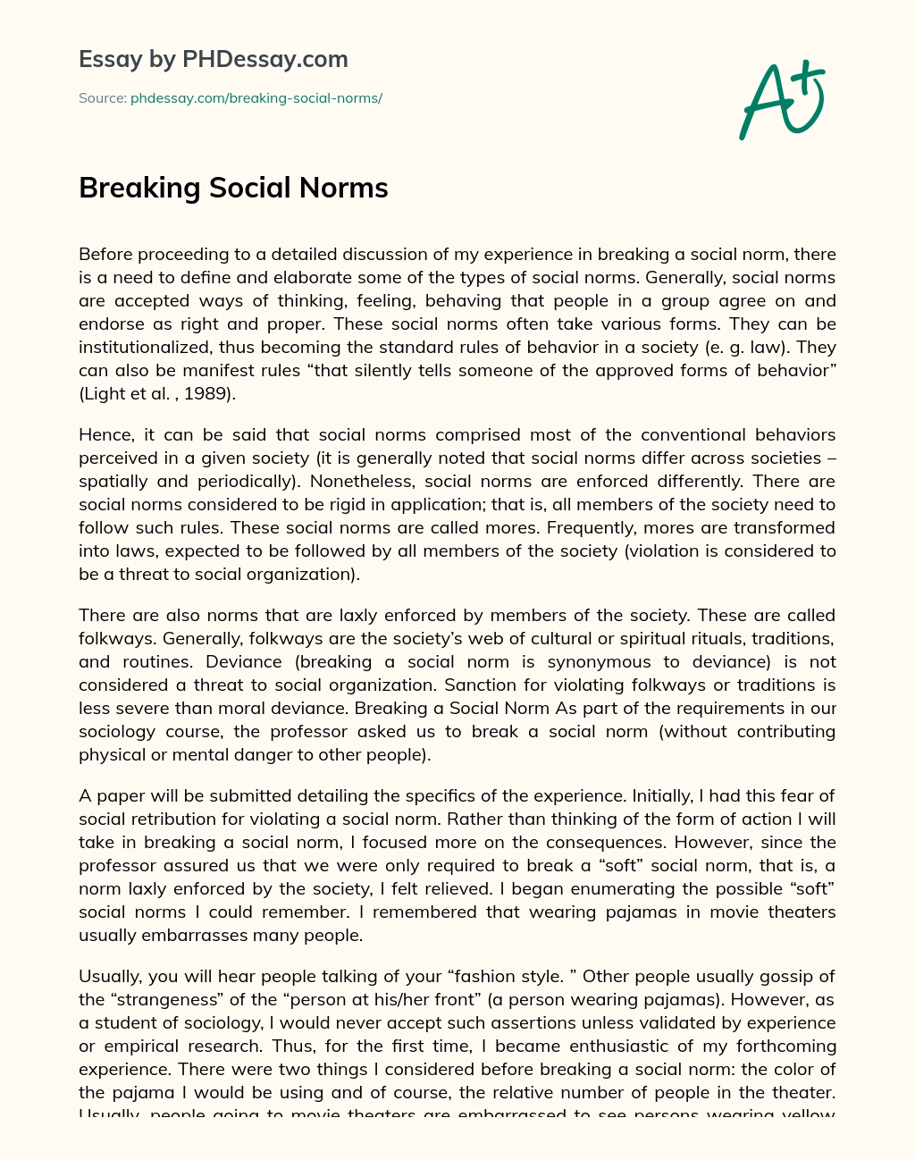 Breaking Social Norms essay