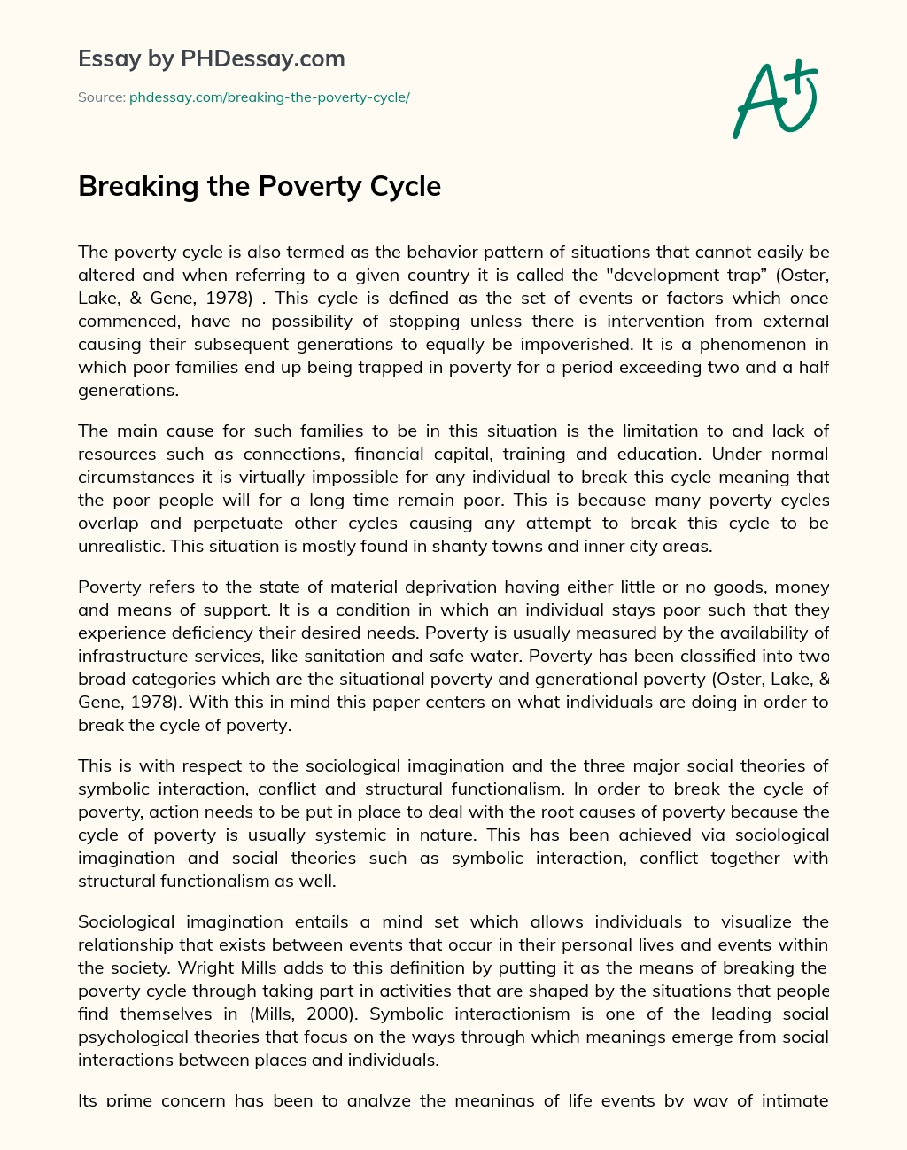 Breaking the Poverty Cycle essay