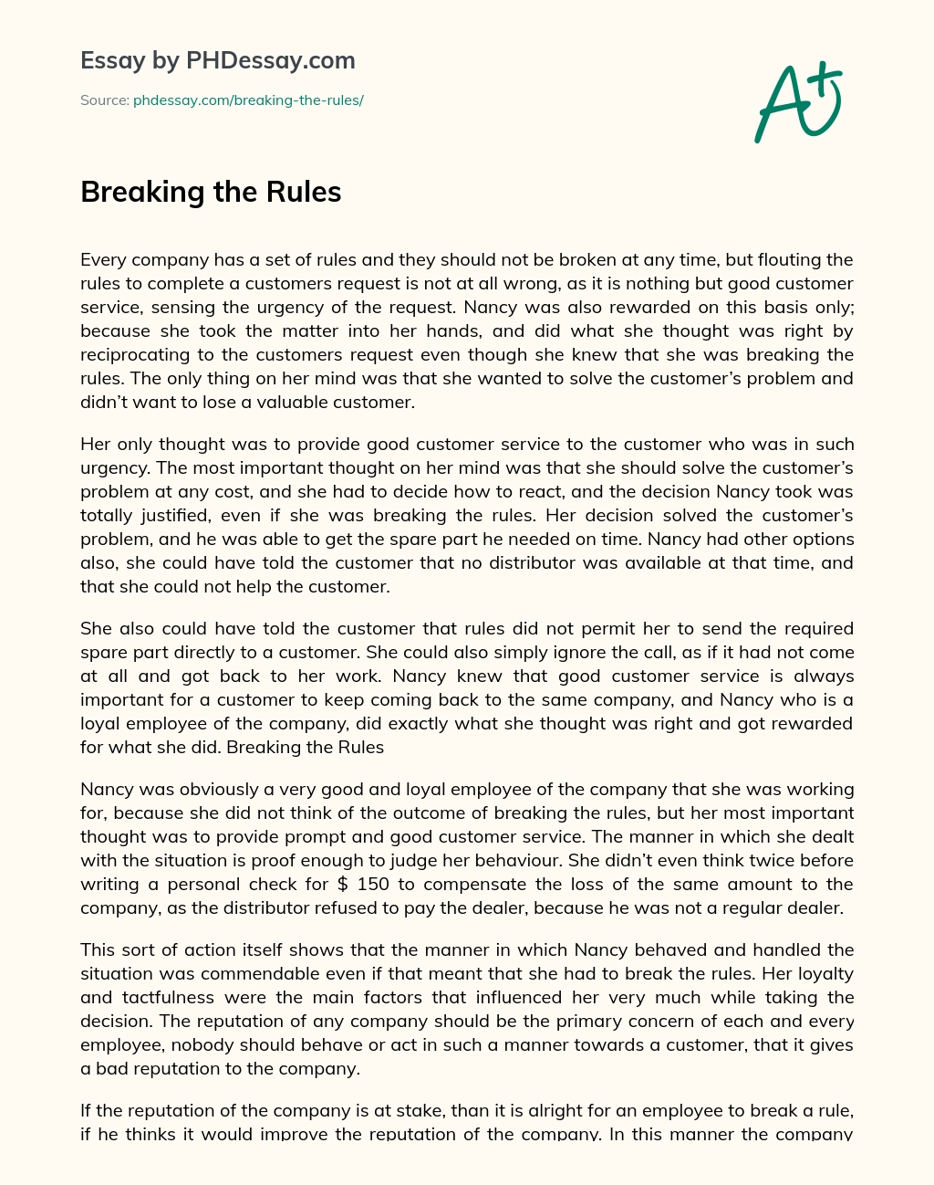 Breaking the Rules essay