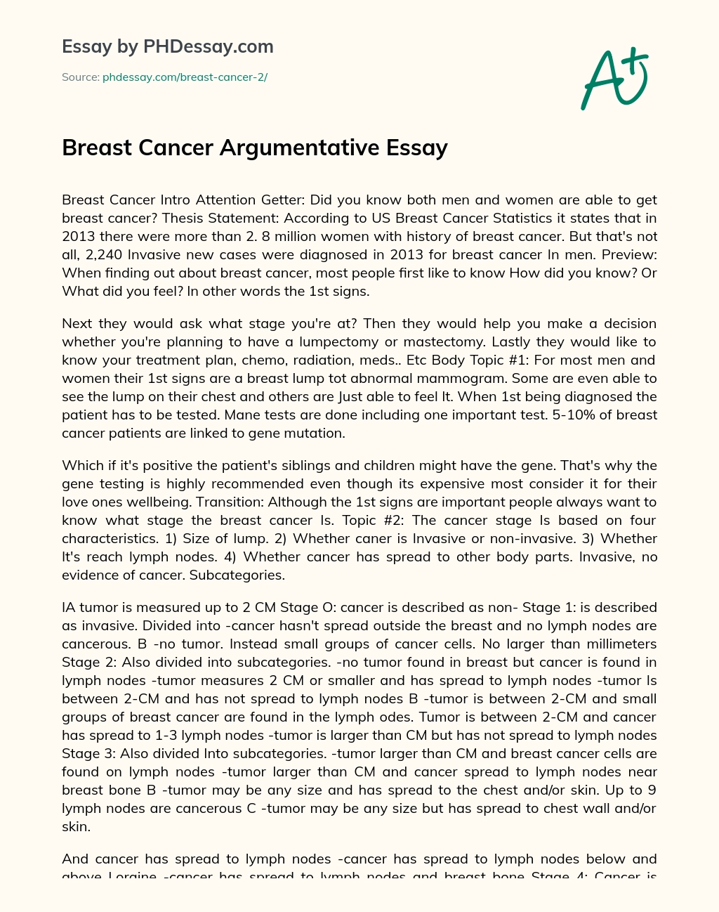 Breast Cancer Argumentative Essay essay