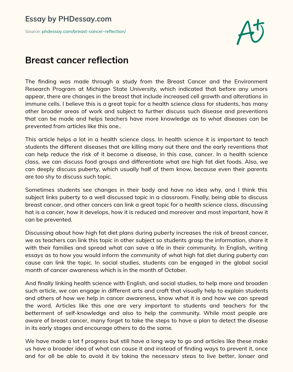 Breast cancer reflection essay