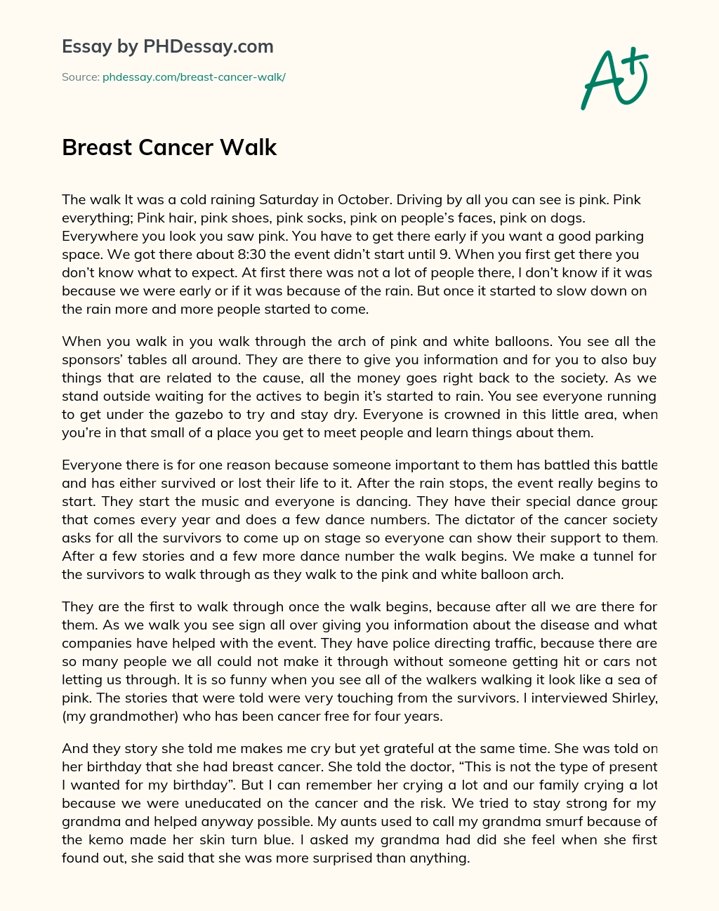 Breast Cancer Walk essay