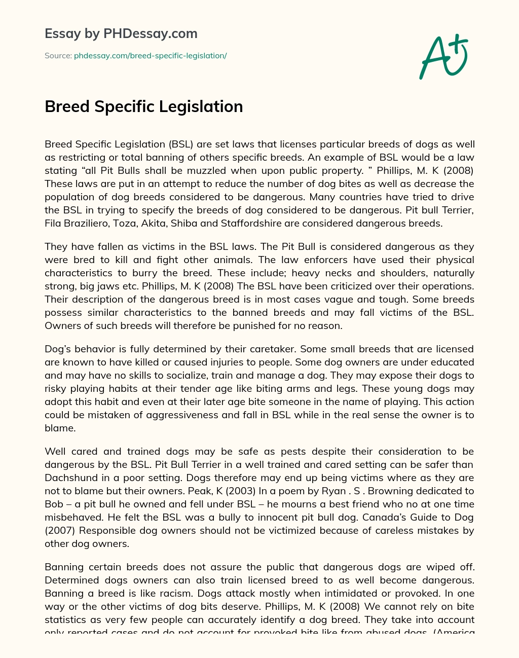 Breed Specific Legislation essay