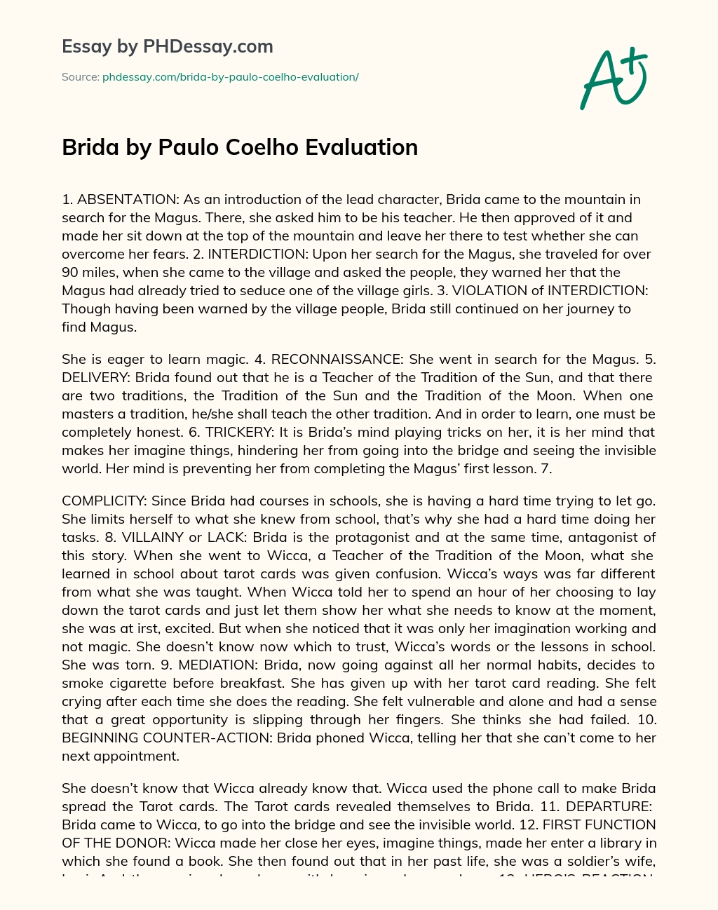 Brida by Paulo Coelho Evaluation essay