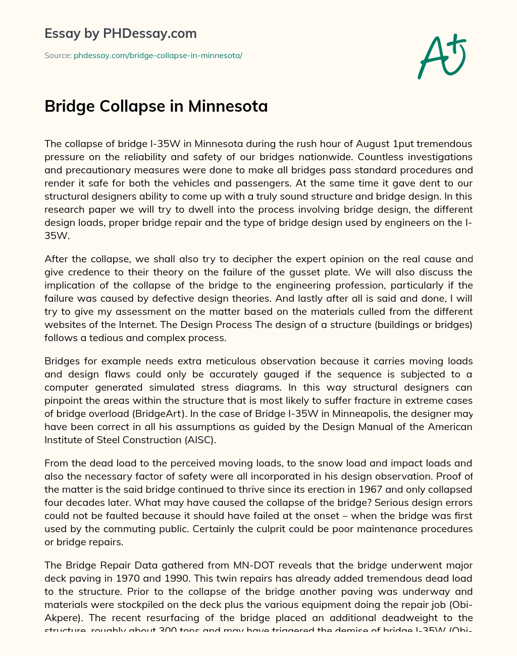 Bridge Collapse in Minnesota essay