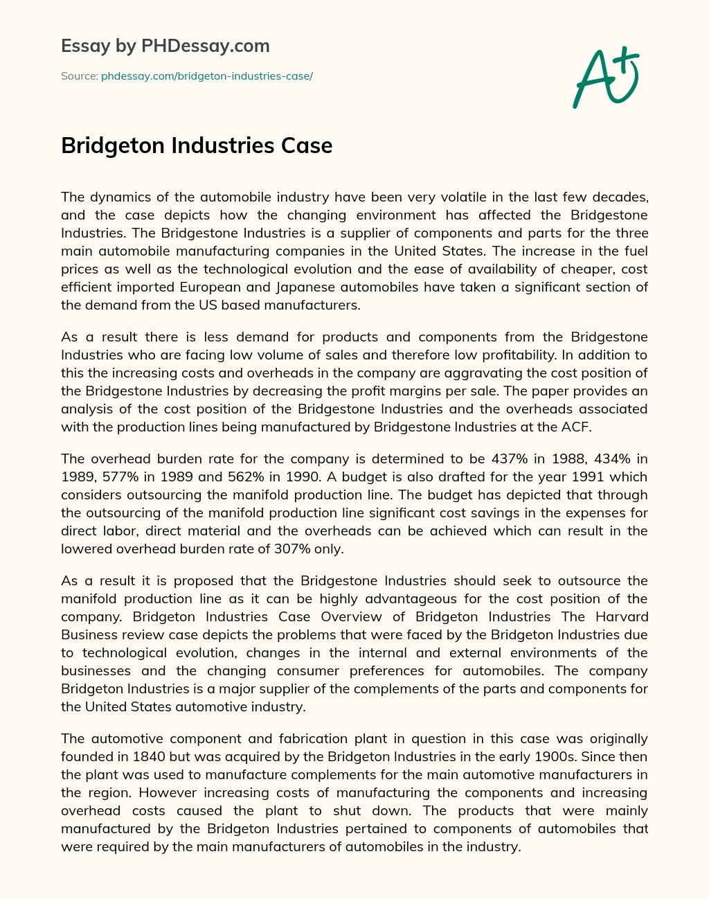 Bridgeton Industries Case essay